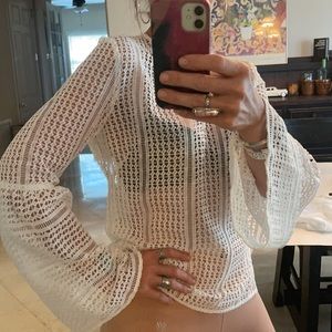 Derek Lam 10 Crosby Lace Crocheted Top Bell Sleeve